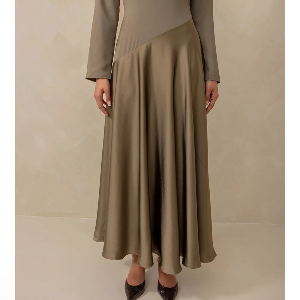 Tan and Brown Asymmetrical Maxi A-line Skirt for Work